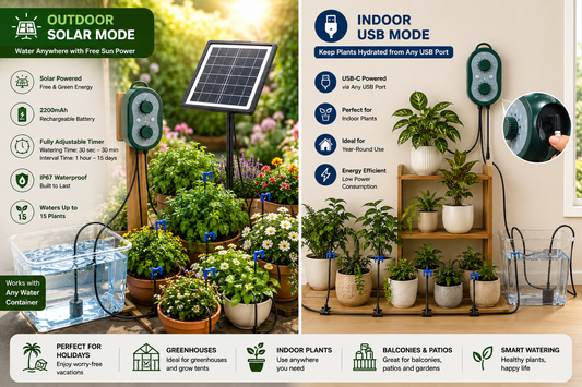 3W Solar Automatic Drip Irrigation System (15 Drippers, 15m Tube) – Automatic Timer Watering Kit with Visual Feedback