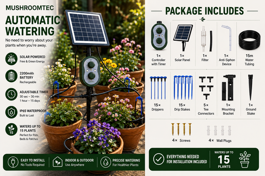 3W Solar Drip Irrigation System (15 Drippers, 15m Tube) – Automatic Timer with Visual Feedback